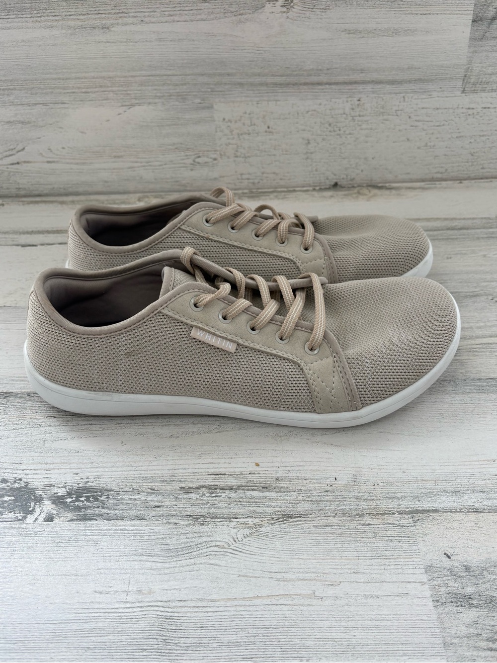 WHITIN Women’s W81 Size 10 Wide Minimalist Lace Up Barefoot Shoe In Light Tan